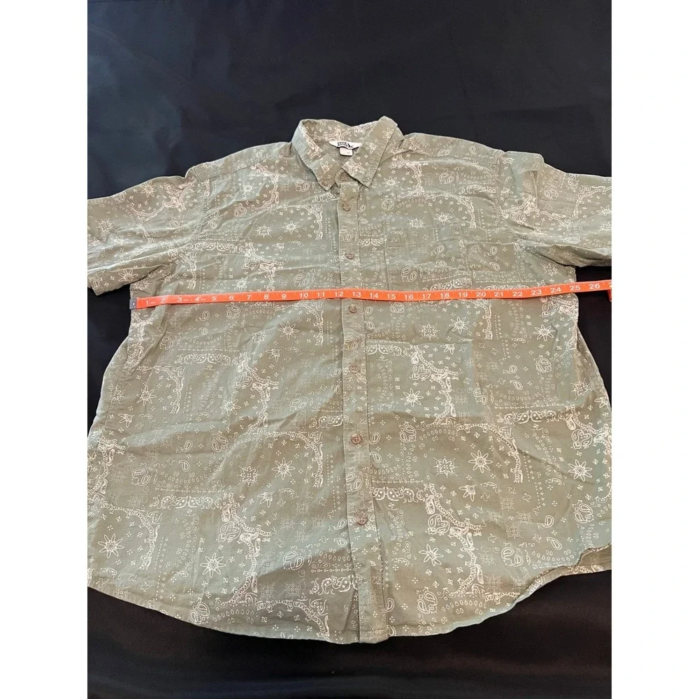 Eddie Bauer Mens 2XL Sage Green Paisley‎ Bandana Print Cotton Short Sleeve Shirt